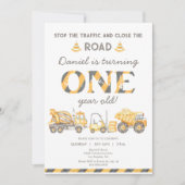 Bouwvuilniswagen 1e jongens eerste verjaardag kaart (Voorkant)