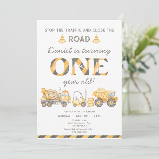 Bouwvuilniswagen 1e jongens eerste verjaardag kaart (Staand voorkant)