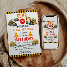 Bouwvuilniswagen 1e verjaardagsfeest kaart