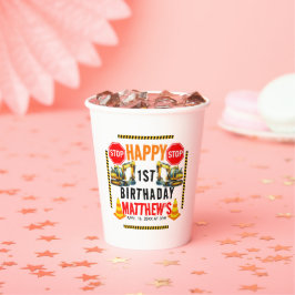 Bouwvuilniswagen 1e verjaardagsfeest papieren bekers