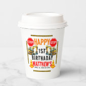 Bouwvuilniswagen 1e verjaardagsfeest papieren bekers (Voorkant)