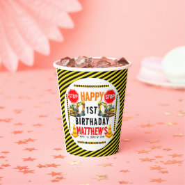 Bouwvuilniswagen 1e verjaardagsfeest papieren bekers