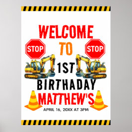 Bouwvuilniswagen 1e verjaardagsfeest poster