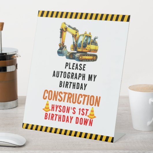 Bouwvuilniswagen 1e verjaardagsfeest reclamebord met voetstuk (Insitu)