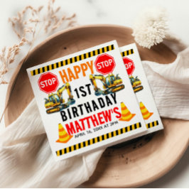 Bouwvuilniswagen 1e verjaardagsfeest servet