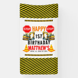 Bouwvuilniswagen 1e verjaardagsfeest spandoek