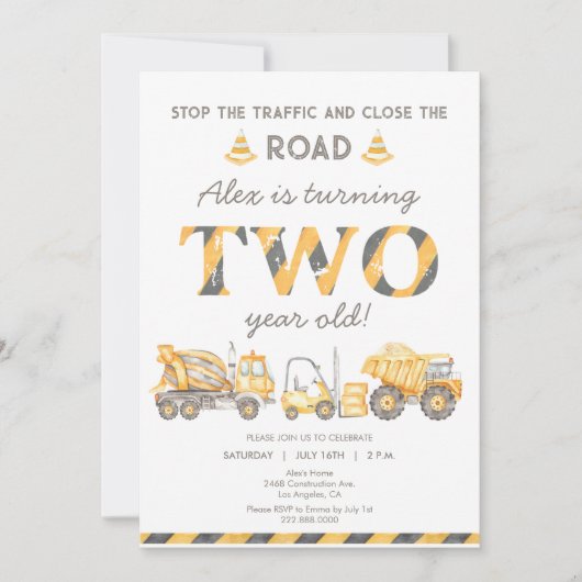 Bouwvuilniswagen 2e Jongens Eerste Verjaardag Kaart (Voorkant)