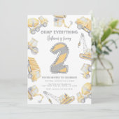 Bouwvuilniswagen 2e verjaardagsfeest kaart (Staand voorkant)