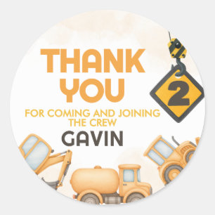 Bouwvuilniswagen 2e verjaardagsfeest ronde sticker