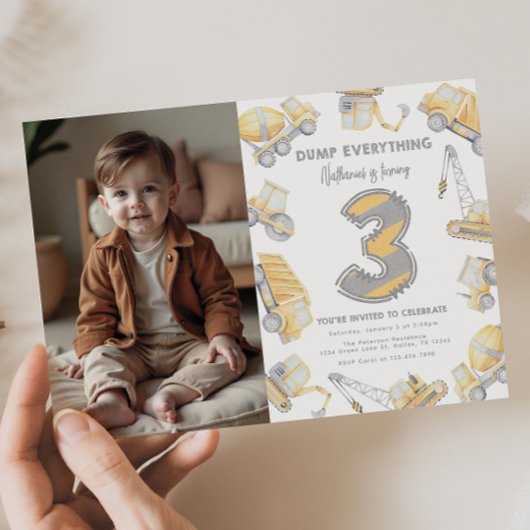 Bouwvuilniswagen 3e verjaardagsfeest kaart