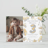 Bouwvuilniswagen 3e verjaardagsfeest kaart (Staand voorkant)