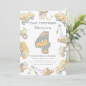 Bouwvuilniswagen 4e verjaardagsfeest kaart (Staand voorkant)