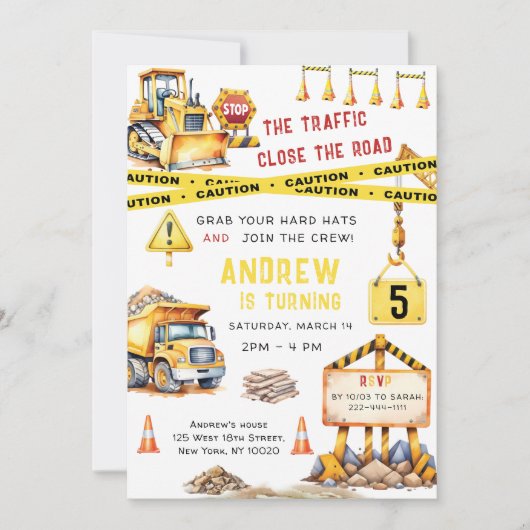 Bouwvuilniswagen Bulldozer Verjaardag Kaart (Voorkant)