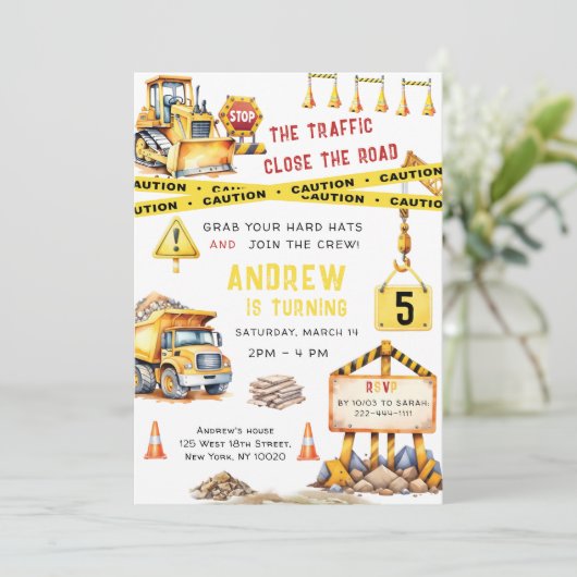 Bouwvuilniswagen Bulldozer Verjaardag Kaart (Staand voorkant)