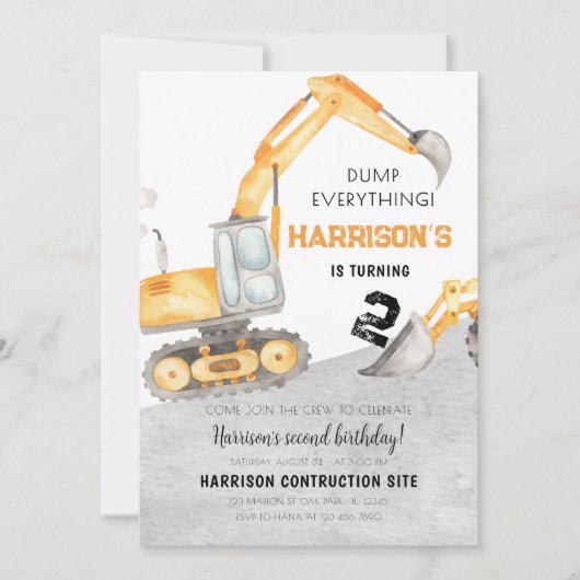Bouwvuilniswagen Digger 2e verjaardag Kaart (Voorkant)