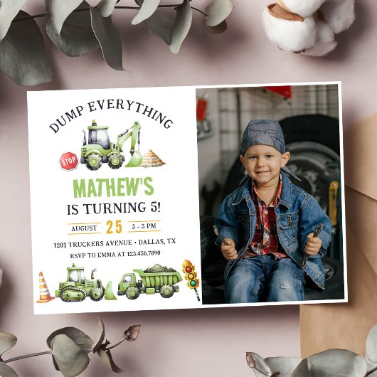 Bouwvuilniswagen Digger 5e verjaardag foto Kaart