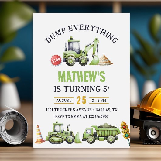 Bouwvuilniswagen Digger 5e verjaardag Kaart