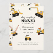 Bouwvuilniswagen Kids Verjaardagsfeest Uitnodiging (Voorkant / Achterkant)