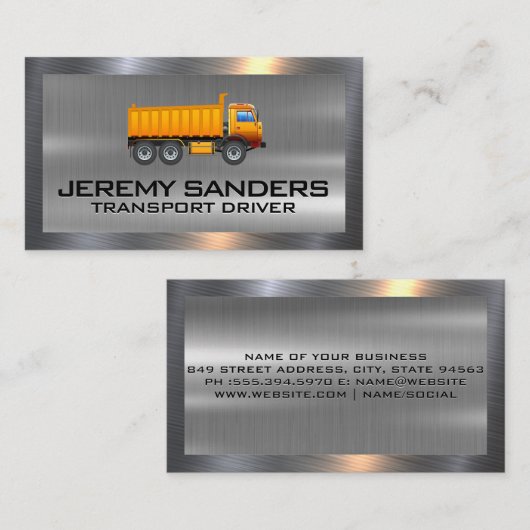 Bouwvuilniswagen Logo | metalen rand Visitekaartje (Voorkant / Achterkant)