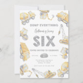 Bouwvuilniswagen SIX 6e verjaardagsfeest Kaart (Voorkant)