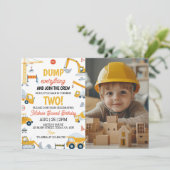 Bouwvuilniswagen Verjaardag foto uitnodiging (Staand voorkant)