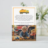 Bouwwaar verjaardagskaart – Gele dumptruck Bedankkaart (Staand voorkant)