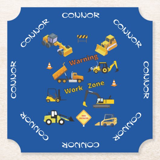 Bouwwaarschuwing Werkzone Aangepast Kartonnen Onderzetters (Voorkant)