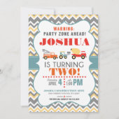 Bouwwagen Chevron Verjaardag Uitnodiging (Voorkant)