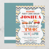 Bouwwagen Chevron Verjaardag Uitnodiging (Voorkant / Achterkant)