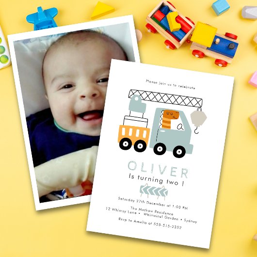 Bouwwagen Dinosaurus Verjaardag Kaart