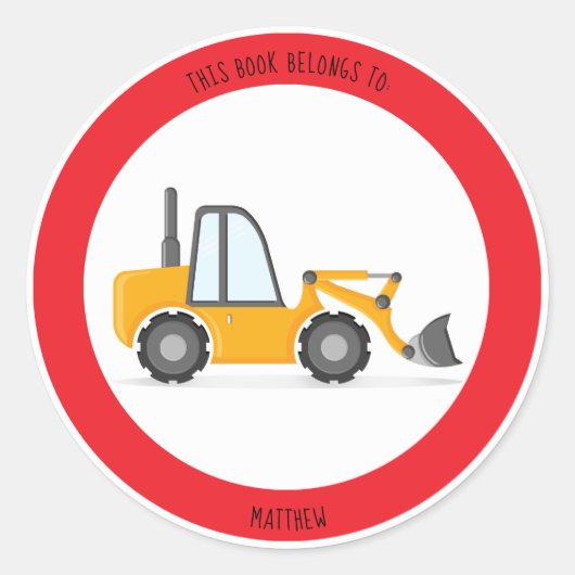 Bouwwagen Dit boek behoort toe aan Ronde Sticker (Voorkant)