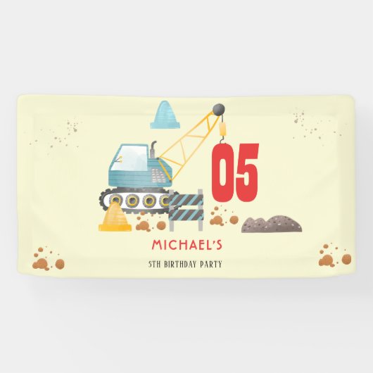 Bouwwagen jongen verjaardag spandoek (Horizontaal)