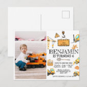 Bouwwagen Kids Verjaardagsfeestje Foto Briefkaart (Voorkant / Achterkant)