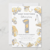 Bouwwagen ONE 1e verjaardagsfeest Kaart (Voorkant)