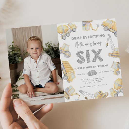 Bouwwagen SIX 6e verjaardagsfeest Kaart