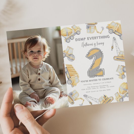 Bouwwagen Twee 2e Verjaardagsfeest Kaart