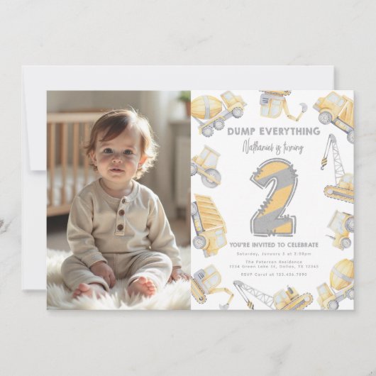 Bouwwagen Twee 2e Verjaardagsfeest Kaart (Voorkant)