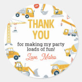 Bouwwagen Verjaardag Classic Ronde Sticker (Voorkant)