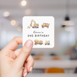 Bouwwagen Verjaardag Modern Minimaal Vierkante Sticker