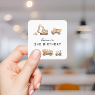 Bouwwagen Verjaardag Modern Minimaal Vierkante Sticker