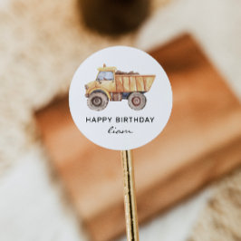Bouwwagen Verjaardag Modern Minimal Ronde Sticker