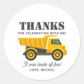 Bouwwagen Verjaardag Party Decoratie Ronde Sticker (Voorkant)