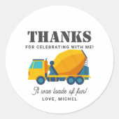 Bouwwagen Verjaardag Party Decoratie Ronde Sticker (Voorkant)