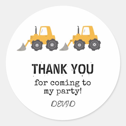 Bouwwagen Verjaardag Ronde Sticker (Voorkant)