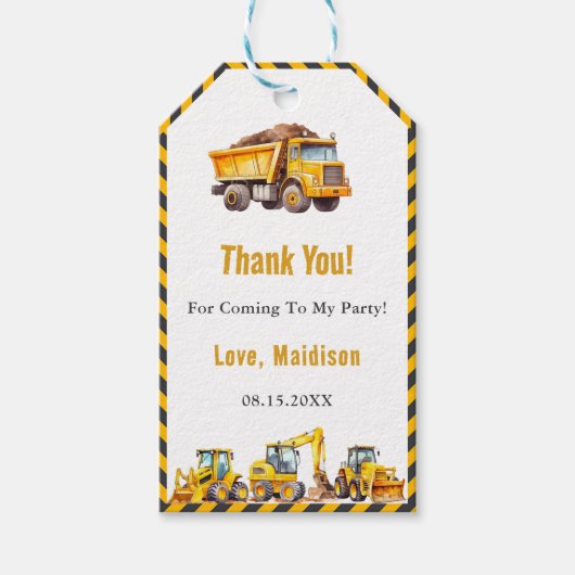 Bouwwagen Verjaardagsfeest Cadeaulabel (Voorkant)