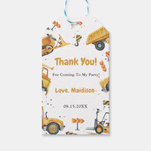 Bouwwagen Verjaardagsfeest Cadeaulabel (Voorkant)