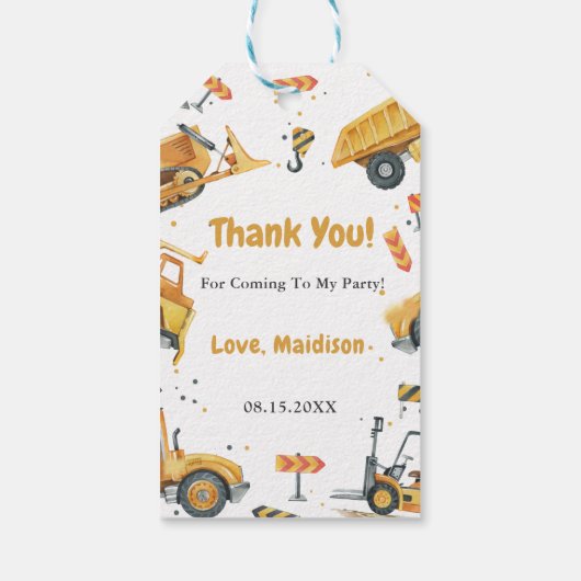Bouwwagen Verjaardagsfeest Cadeaulabel (Achterkant)