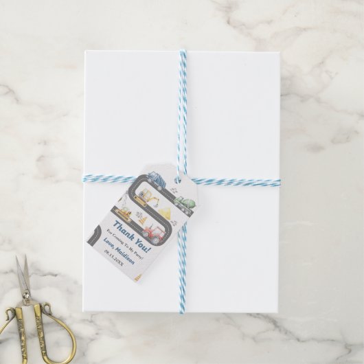 Bouwwagen Verjaardagsfeest Cadeaulabel (Met Touw)