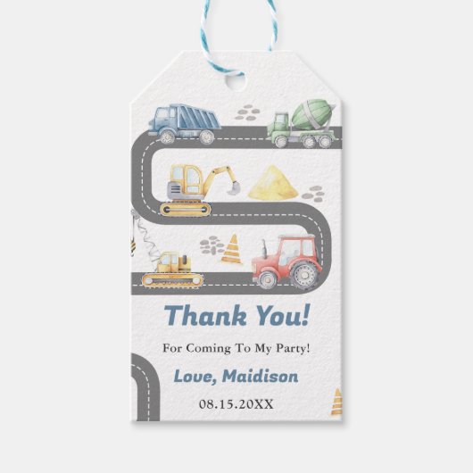 Bouwwagen Verjaardagsfeest Cadeaulabel (Voorkant)