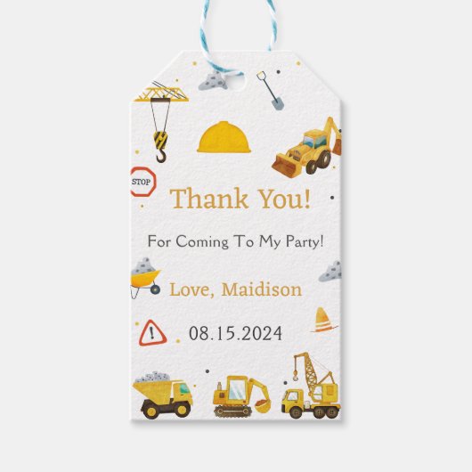 Bouwwagen Verjaardagsfeest Cadeaulabel (Voorkant)